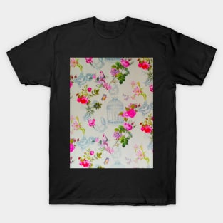 Birds And Roses And Cages Gentle Pink Shabby Chic Artwork T-Shirt